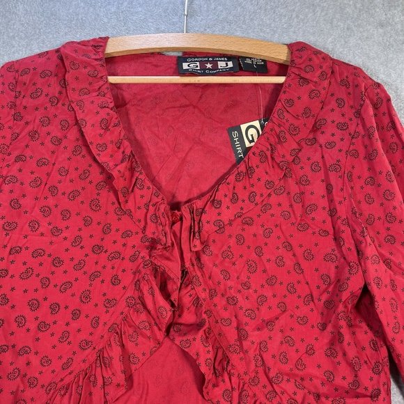 Gordon James Blouse Womens Large Red paisley All Over print crop Ruffle Cardigan - Picture 1 of 8